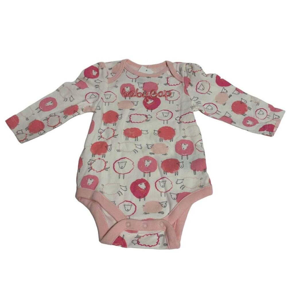 BabyGap Logo Sheep Pink Unisex Sz 0-3 Months 7-12 LBS Bodysuit One Piece NWT